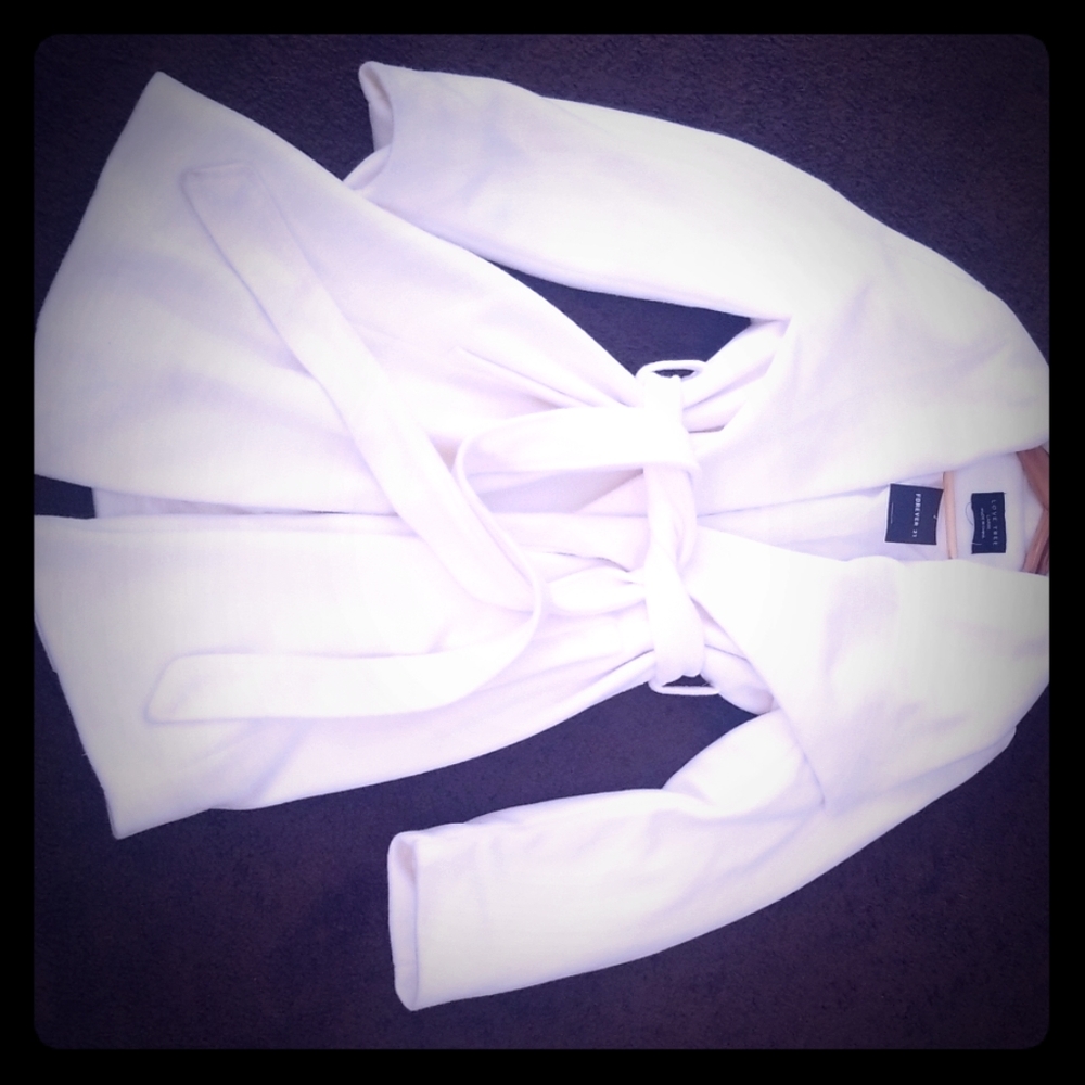 Cream Belted Coat with Pockets